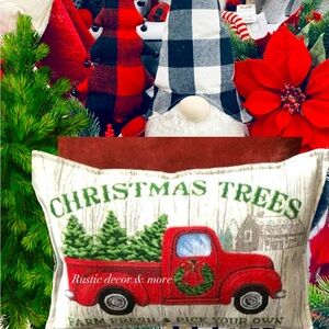 Farmhouse Red Truck Pillow Decor